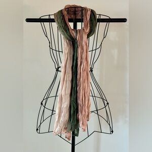 New Ombre Green to Peach Lightweight Soft Crinkle Texture Scarf - 65” x 29”